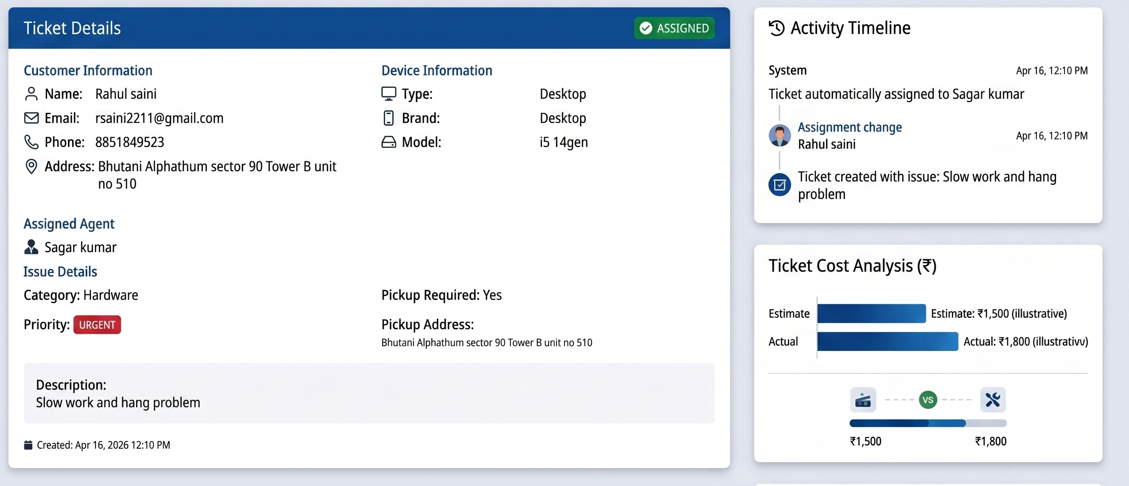 Technician assignment dashboard preview