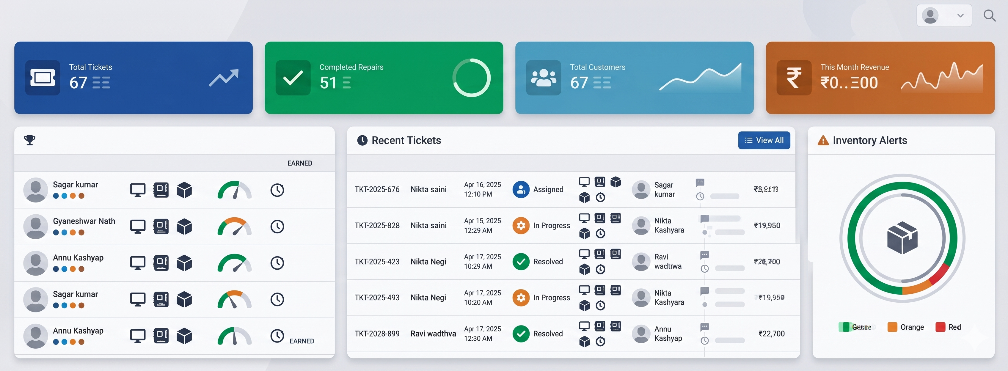 Ticket logging dashboard preview