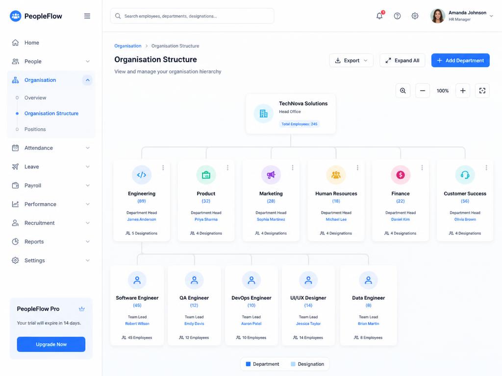 Organisation structure dashboard preview